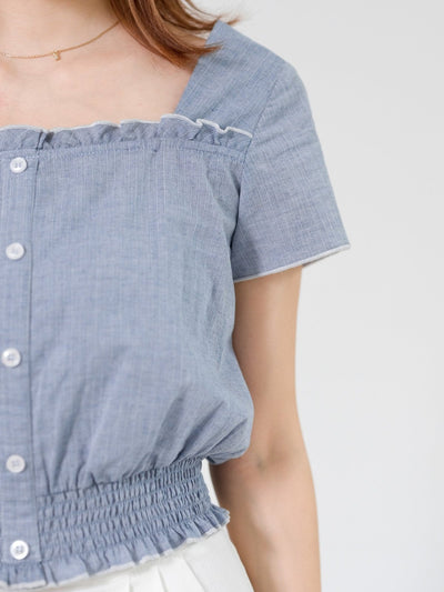 Blakely Ruffle Hem Square Neck Top - DAG-DD0703-23SkyBlueS - Sky Blue - S - D'ZAGE Designs