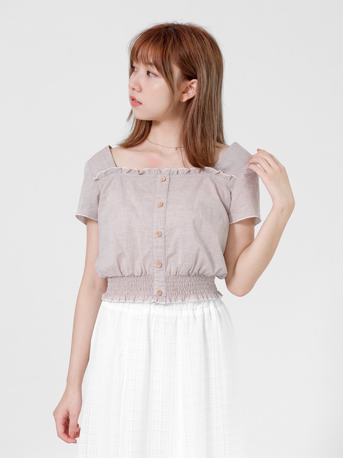 Blakely Ruffle Hem Square Neck Top - DAG-DD0703-23OatS - Oat - S - D'ZAGE Designs