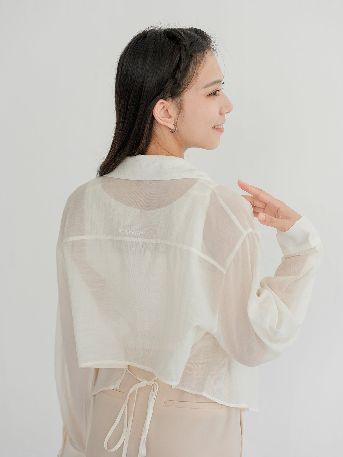 Grace Semi-Transparent Tie Back Shirt - DAG-G-220193IvoryF - Mochi Ivory - F - D'ZAGE Designs