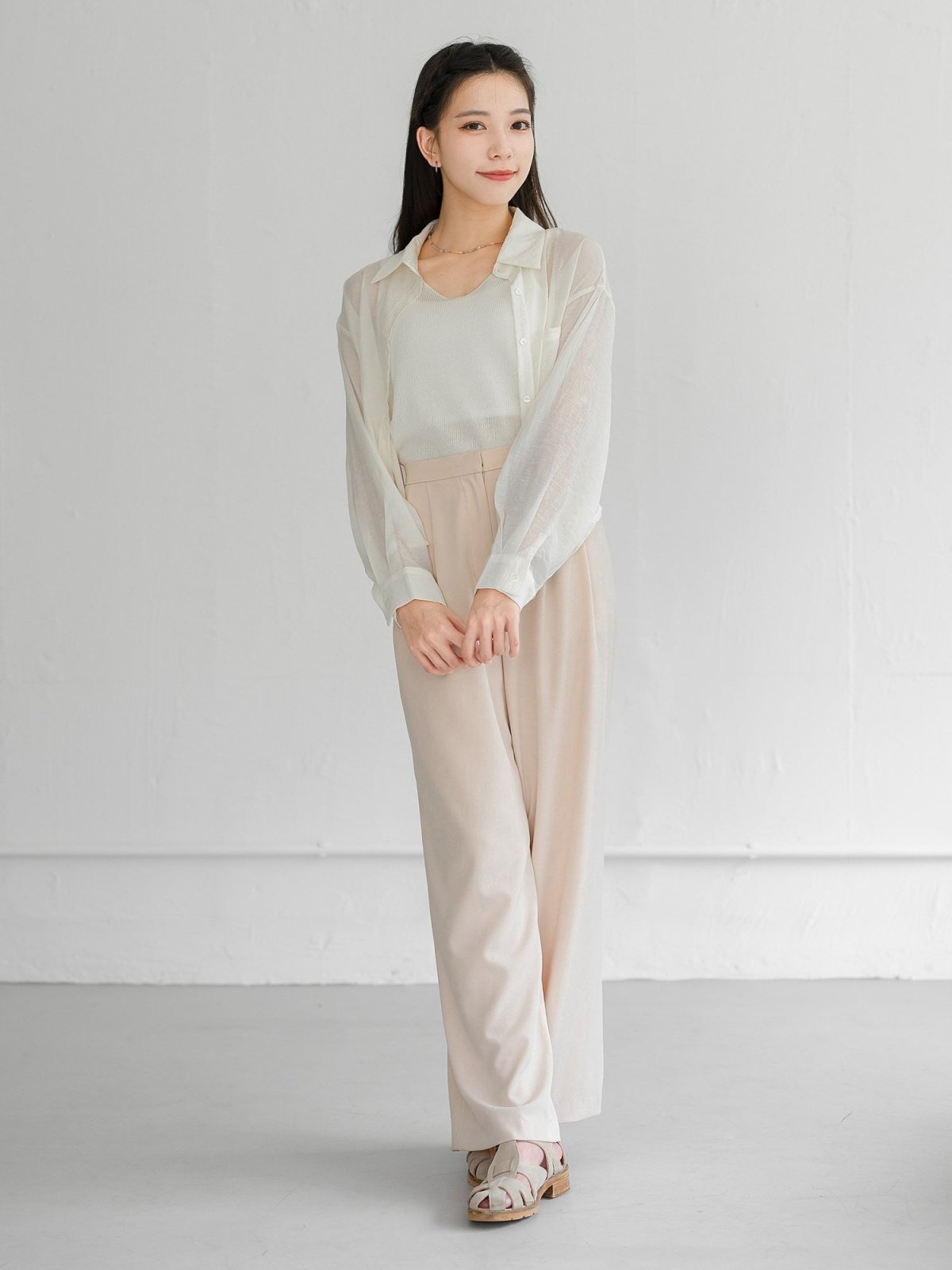 Grace Semi-Transparent Tie Back Shirt - DAG-G-220193IvoryF - Mochi Ivory - F - D'ZAGE Designs