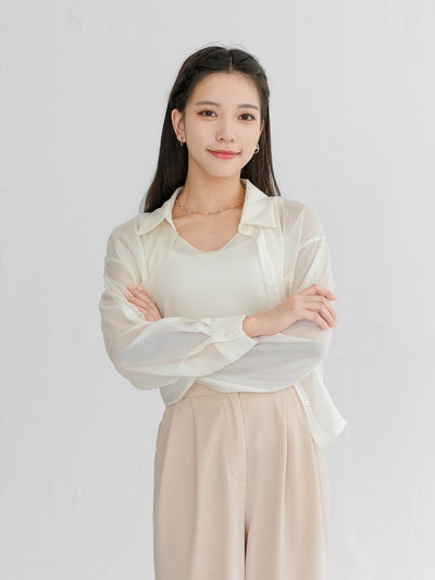Grace Semi-Transparent Tie Back Shirt - DAG-G-220193IvoryF - Mochi Ivory - F - D'ZAGE Designs