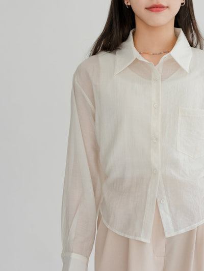 Grace Semi-Transparent Tie Back Shirt - DAG-G-220193IvoryF - Mochi Ivory - F - D'ZAGE Designs