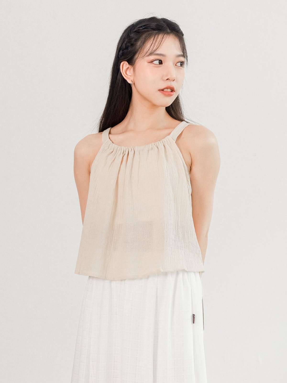 Prue Gather Detail Tank Top - DAG-G-220146IvoryF - Almond Ivory - F - D'ZAGE Designs