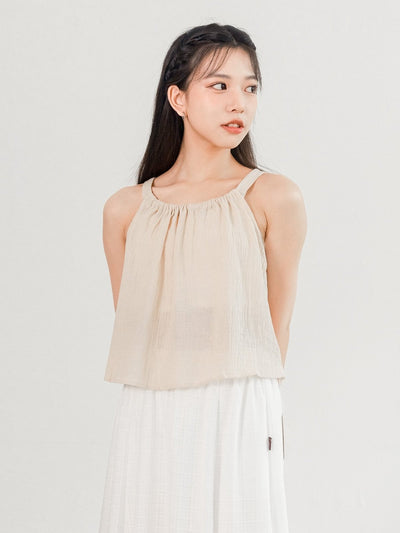 Prue Gather Detail Tank Top - DAG-G-220146IvoryF - Almond Ivory - F - D'ZAGE Designs