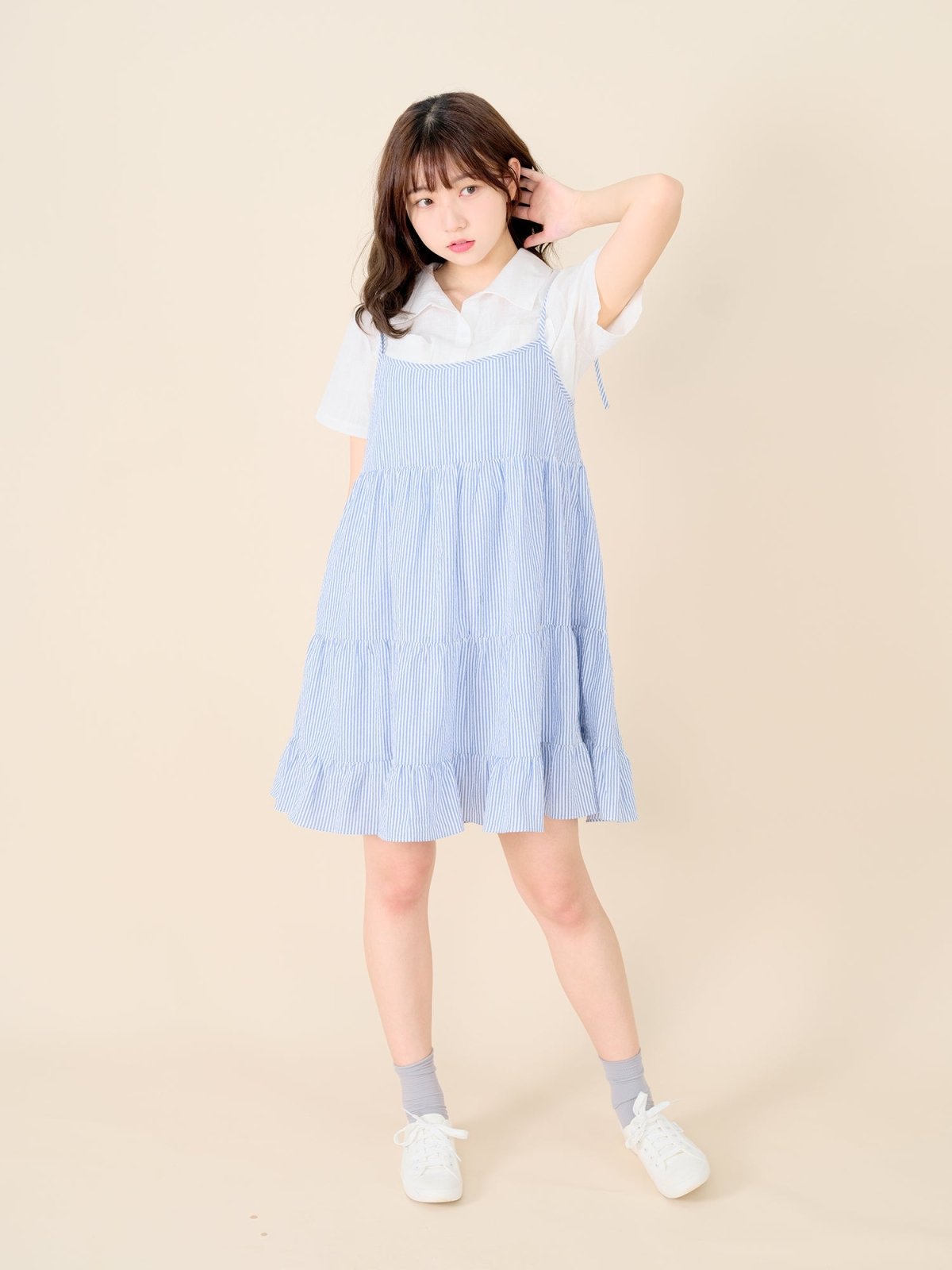 Striped Tiered Mini Dress BLUE WHITE STRIPE - DAG-DD8517-21BlueWhiteStripeF - Blue White Stripes - F - D'ZAGE Designs