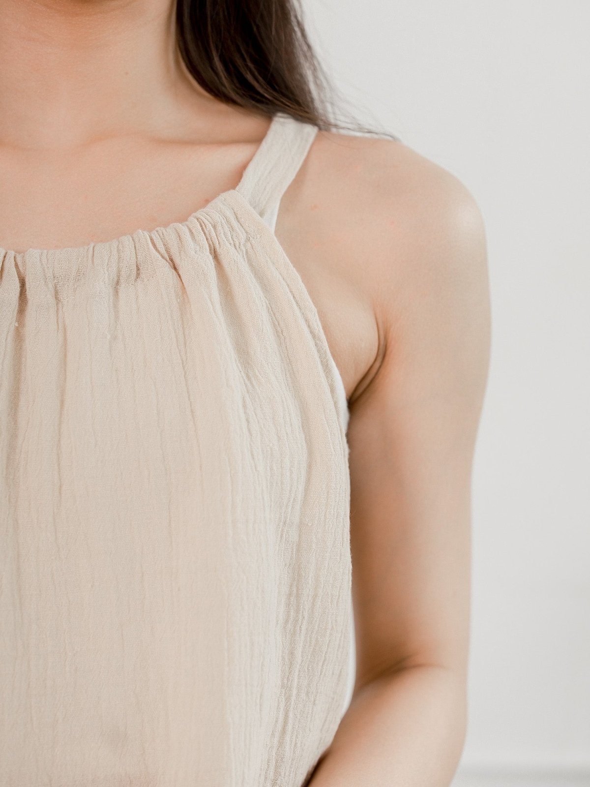 Prue Gather Detail Tank Top - DAG-G-220146IvoryF - Almond Ivory - F - D'ZAGE Designs