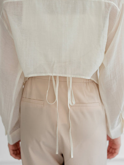 Grace Semi-Transparent Tie Back Shirt - DAG-G-220193IvoryF - Mochi Ivory - F - D'ZAGE Designs