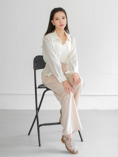 Grace Semi-Transparent Tie Back Shirt - DAG-G-220193IvoryF - Mochi Ivory - F - D'ZAGE Designs