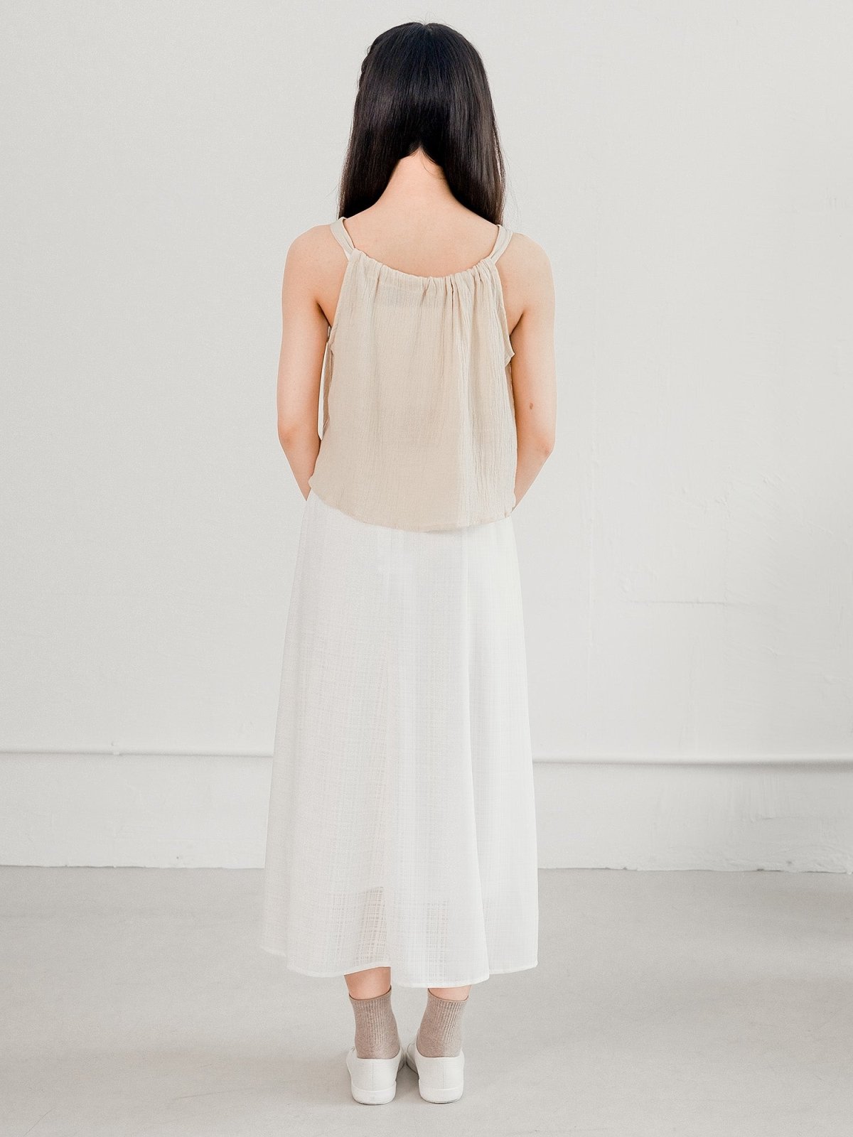 Prue Gather Detail Tank Top - DAG-G-220146IvoryF - Almond Ivory - F - D'ZAGE Designs
