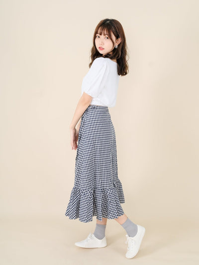 Kassidy Wrap Midi Skirt NAVY - DAG-DD8721-21ClassicNavyS - Blue White Checkers - S - D'ZAGE Designs