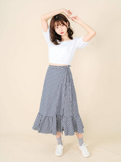 Kassidy Wrap Midi Skirt NAVY - DAG-DD8721-21ClassicNavyS - Blue White Checkers - S - D'ZAGE Designs
