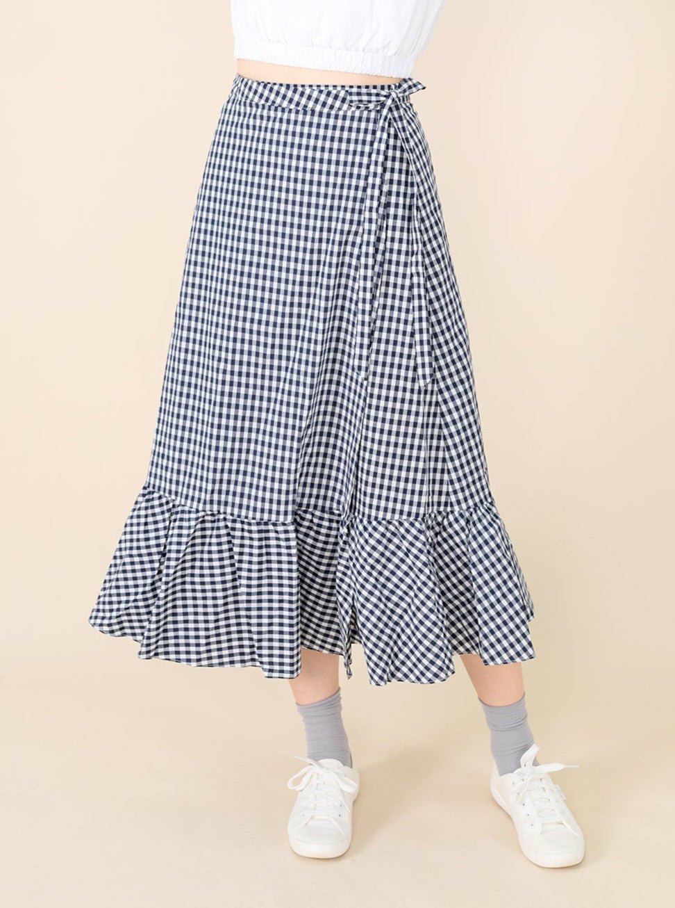 Kassidy Wrap Midi Skirt NAVY - DAG-DD8721-21ClassicNavyS - Blue White Checkers - S - D'ZAGE Designs