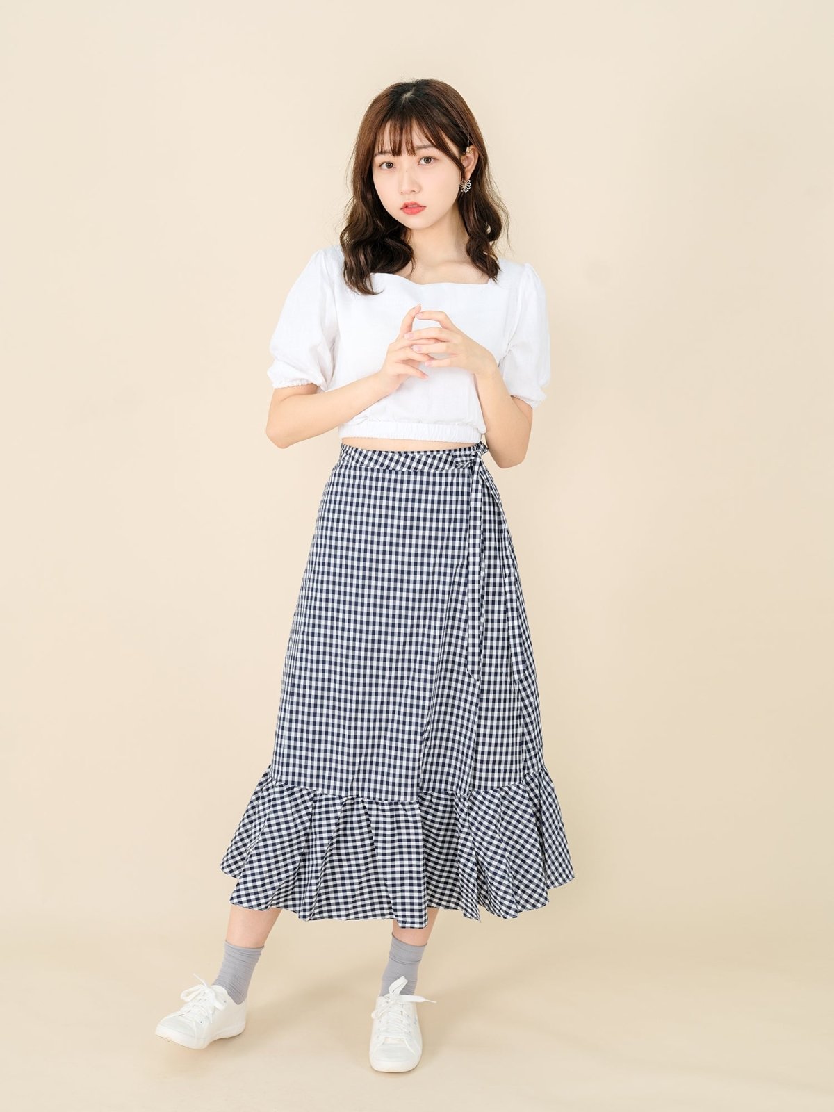 Kassidy Wrap Midi Skirt NAVY - DAG-DD8721-21ClassicNavyS - Blue White Checkers - S - D'ZAGE Designs