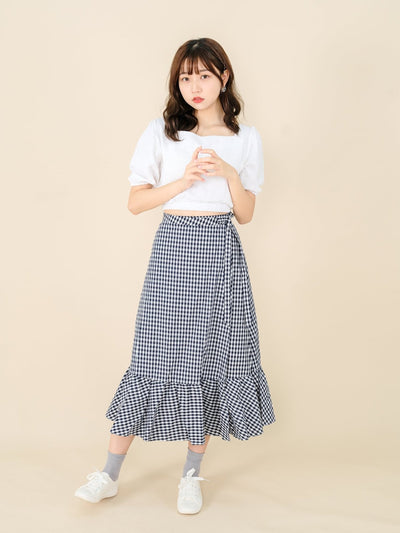 Kassidy Wrap Midi Skirt NAVY - DAG-DD8721-21ClassicNavyS - Blue White Checkers - S - D'ZAGE Designs