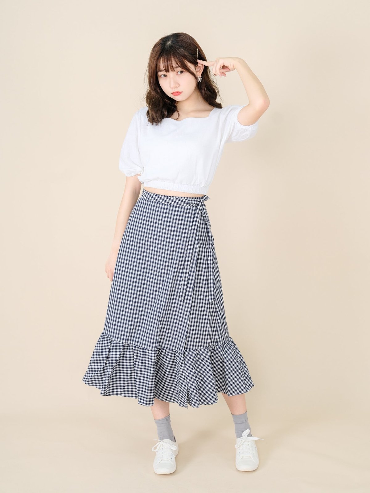Kassidy Wrap Midi Skirt NAVY - DAG-DD8721-21ClassicNavyS - Blue White Checkers - S - D'ZAGE Designs