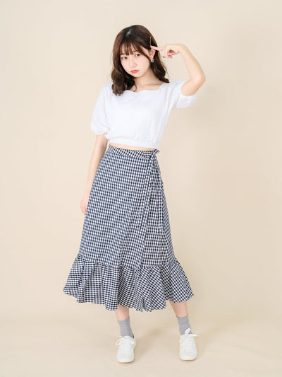 Kassidy Wrap Midi Skirt NAVY - DAG-DD8721-21ClassicNavyS - Blue White Checkers - S - D'ZAGE Designs