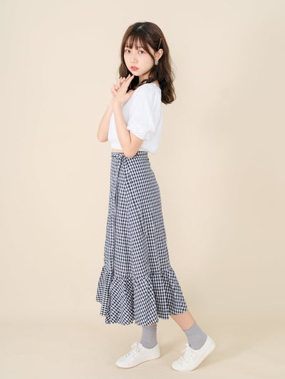 Kassidy Wrap Midi Skirt NAVY - DAG-DD8721-21ClassicNavyS - Blue White Checkers - S - D'ZAGE Designs