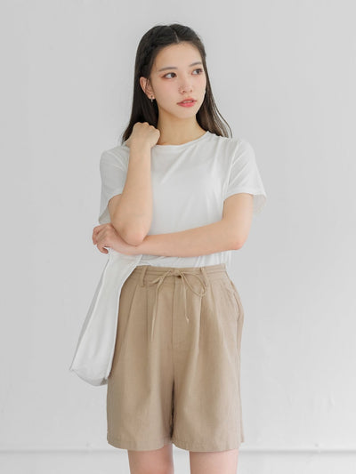 Leah Tie Waist Linen Cotton Shorts - DAG-G-220194KhakiBeigeS - Khaki Beige - S - D'ZAGE Designs