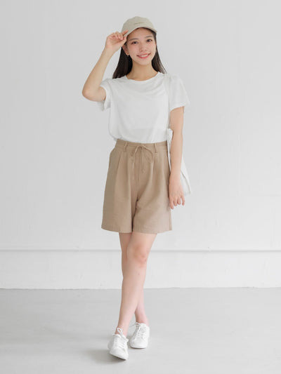 Leah Tie Waist Linen Cotton Shorts - DAG-G-220194KhakiBeigeS - Khaki Beige - S - D'ZAGE Designs
