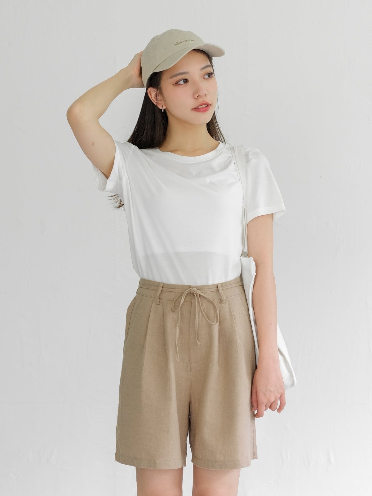 Leah Tie Waist Linen Cotton Shorts - DAG-G-220194KhakiBeigeS - Khaki Beige - S - D'ZAGE Designs