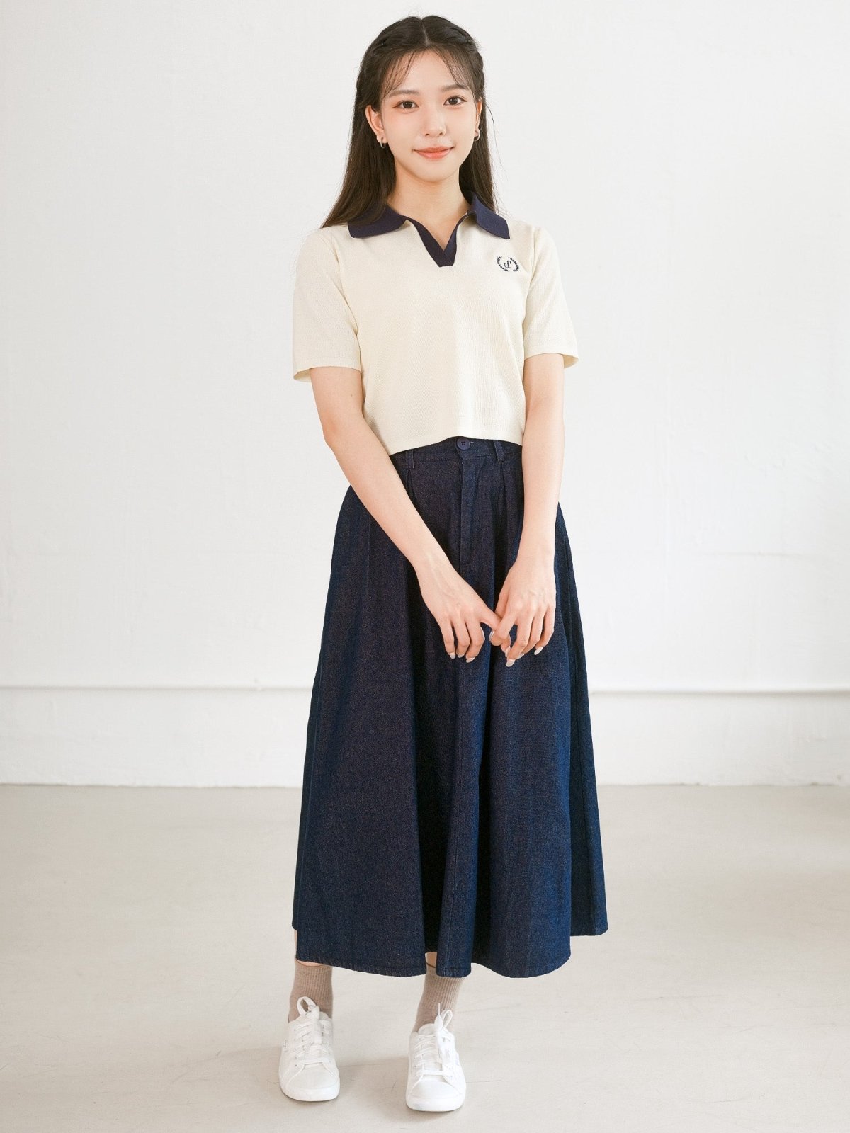 Orie Contrast Collar Embroidered Top - DAG-G-220150IvoryF - Yellow Blue Contrast - F - D'ZAGE Designs