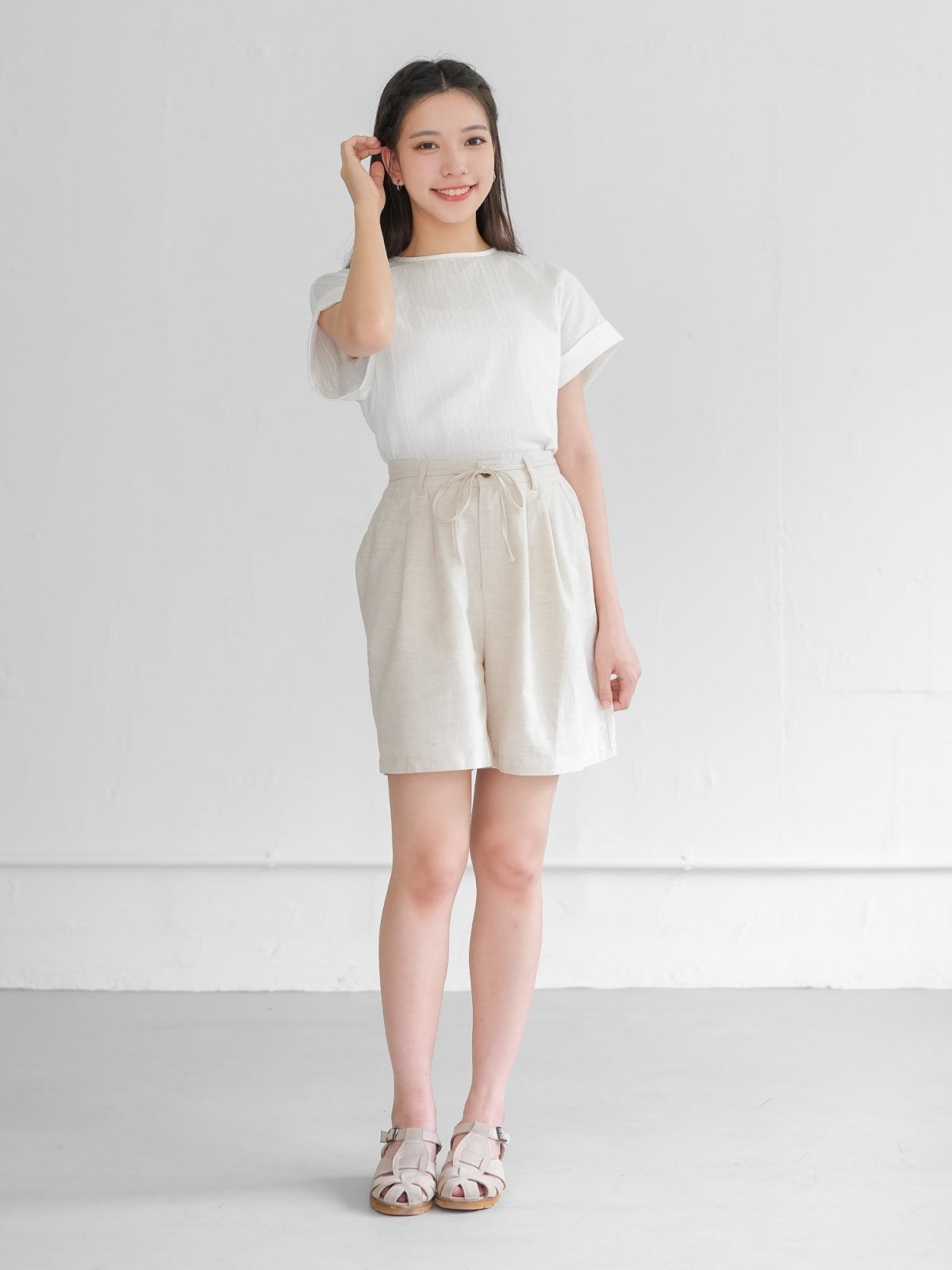 Leah Tie Waist Linen Cotton Shorts - DAG-G-220194OatMilkS - Oat Milk - S - D'ZAGE Designs