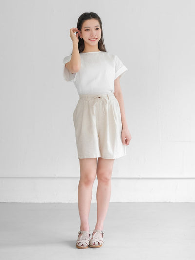 Leah Tie Waist Linen Cotton Shorts - DAG-G-220194OatMilkS - Oat Milk - S - D'ZAGE Designs