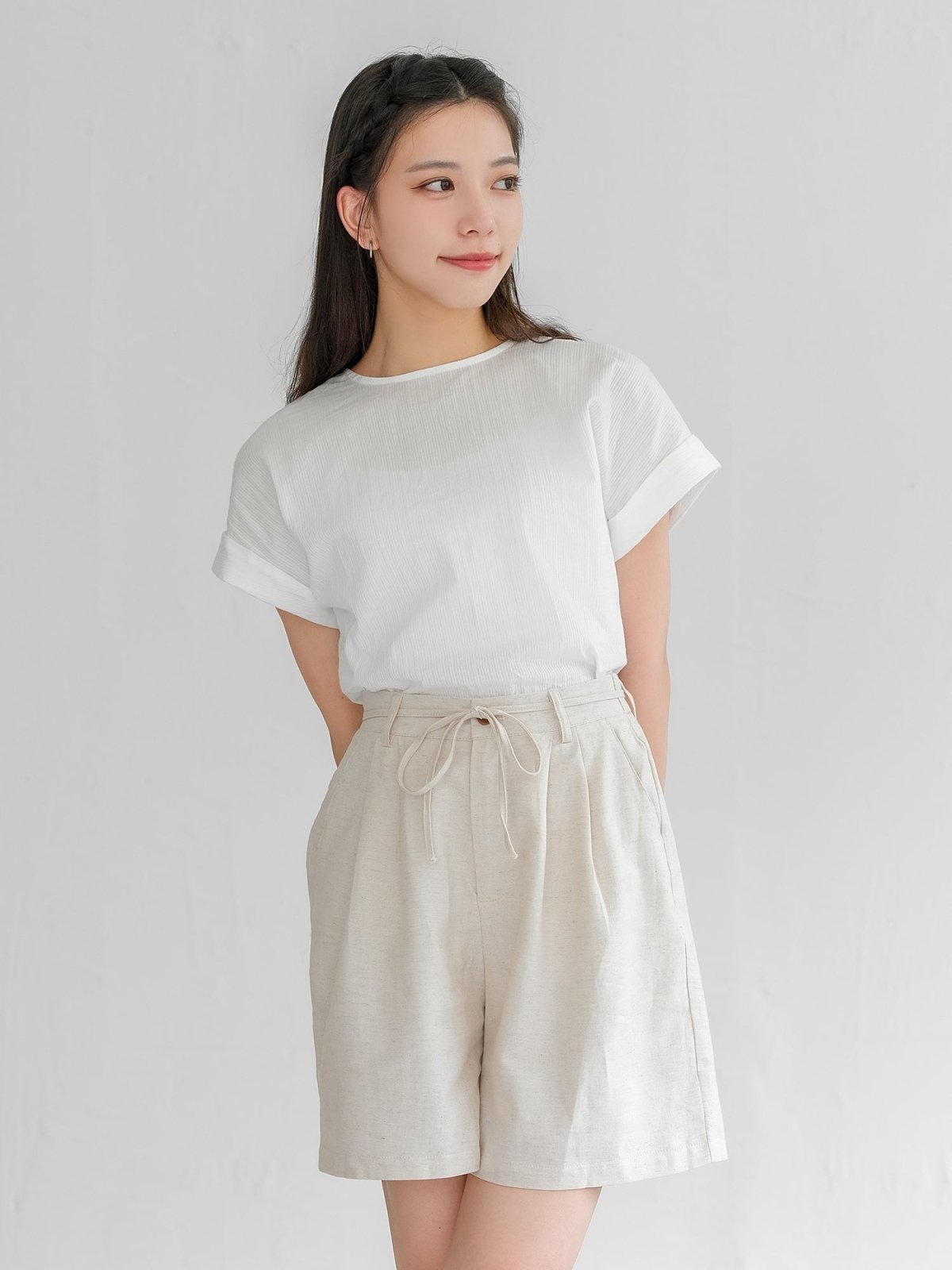 Leah Tie Waist Linen Cotton Shorts - DAG-G-220194OatMilkS - Oat Milk - S - D'ZAGE Designs