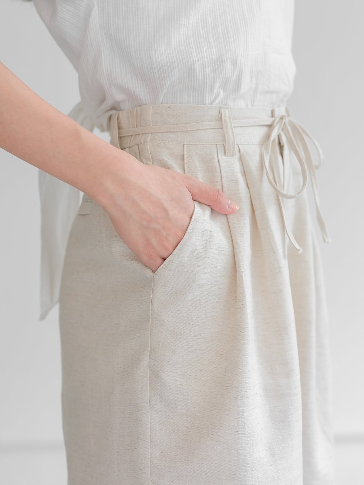 Leah Tie Waist Linen Cotton Shorts - DAG-G-220194OatMilkS - Oat Milk - S - D'ZAGE Designs