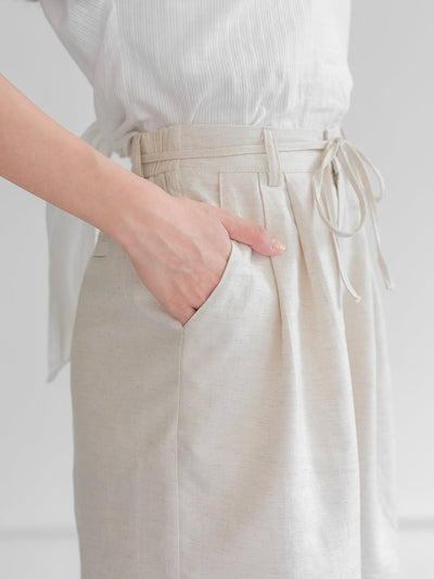 Leah Tie Waist Linen Cotton Shorts - DAG-G-220194OatMilkS - Oat Milk - S - D'ZAGE Designs