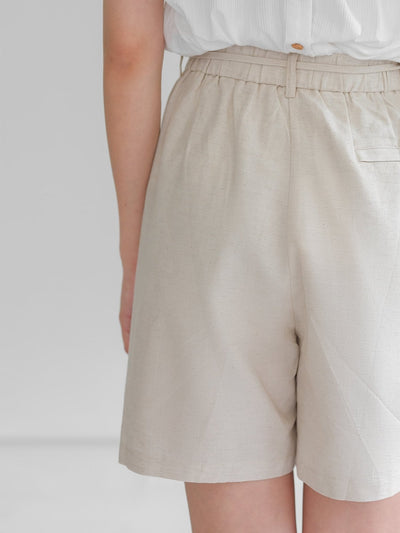 Leah Tie Waist Linen Cotton Shorts - DAG-G-220194OatMilkS - Oat Milk - S - D'ZAGE Designs