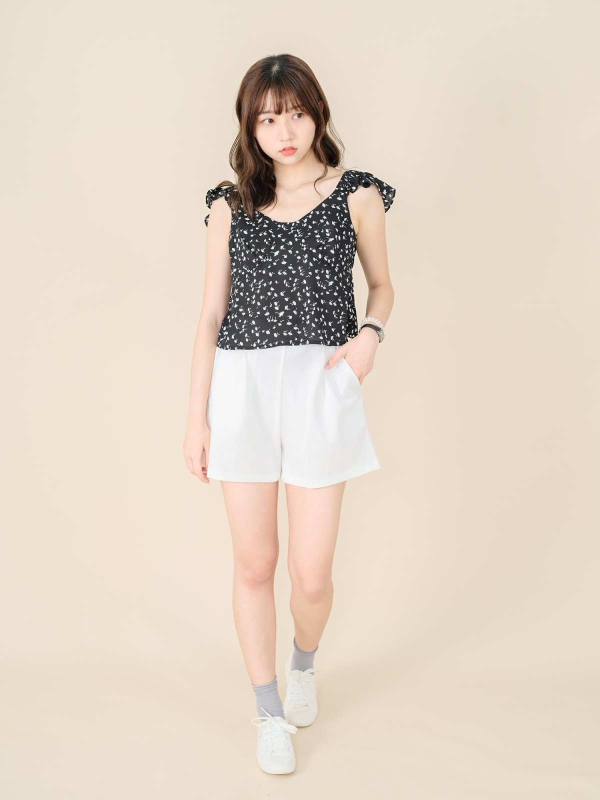 Pleated A-line Shorts Ivory - DAG-DD8509-21IvoryS - Mochi Ivory - S - D'ZAGE Designs