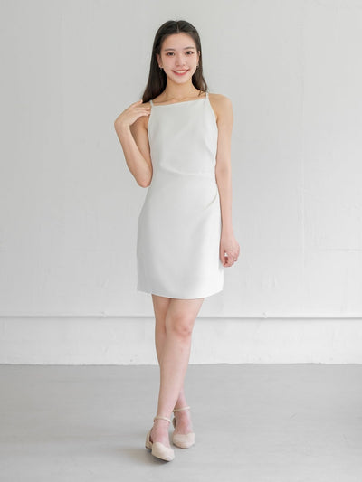 Charlotte Side Pleated Cocktail Dress - DAG-G-220195IvoryS - Mochi Ivory - S - D'ZAGE Designs