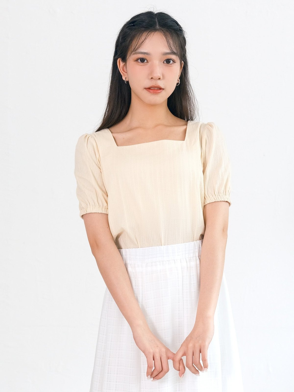 Stellar Square Neck Tie Back Top - DAG-DD0195-23ButterF - Butter - F - D'ZAGE Designs