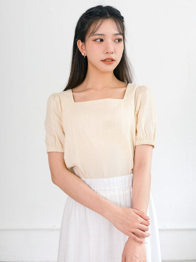 Stellar Square Neck Tie Back Top - DAG-DD0195-23ButterF - Butter - F - D'ZAGE Designs