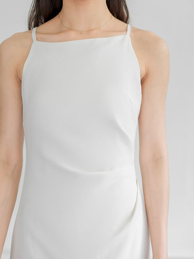 Charlotte Side Pleated Cocktail Dress - DAG-G-220195IvoryS - Mochi Ivory - S - D'ZAGE Designs