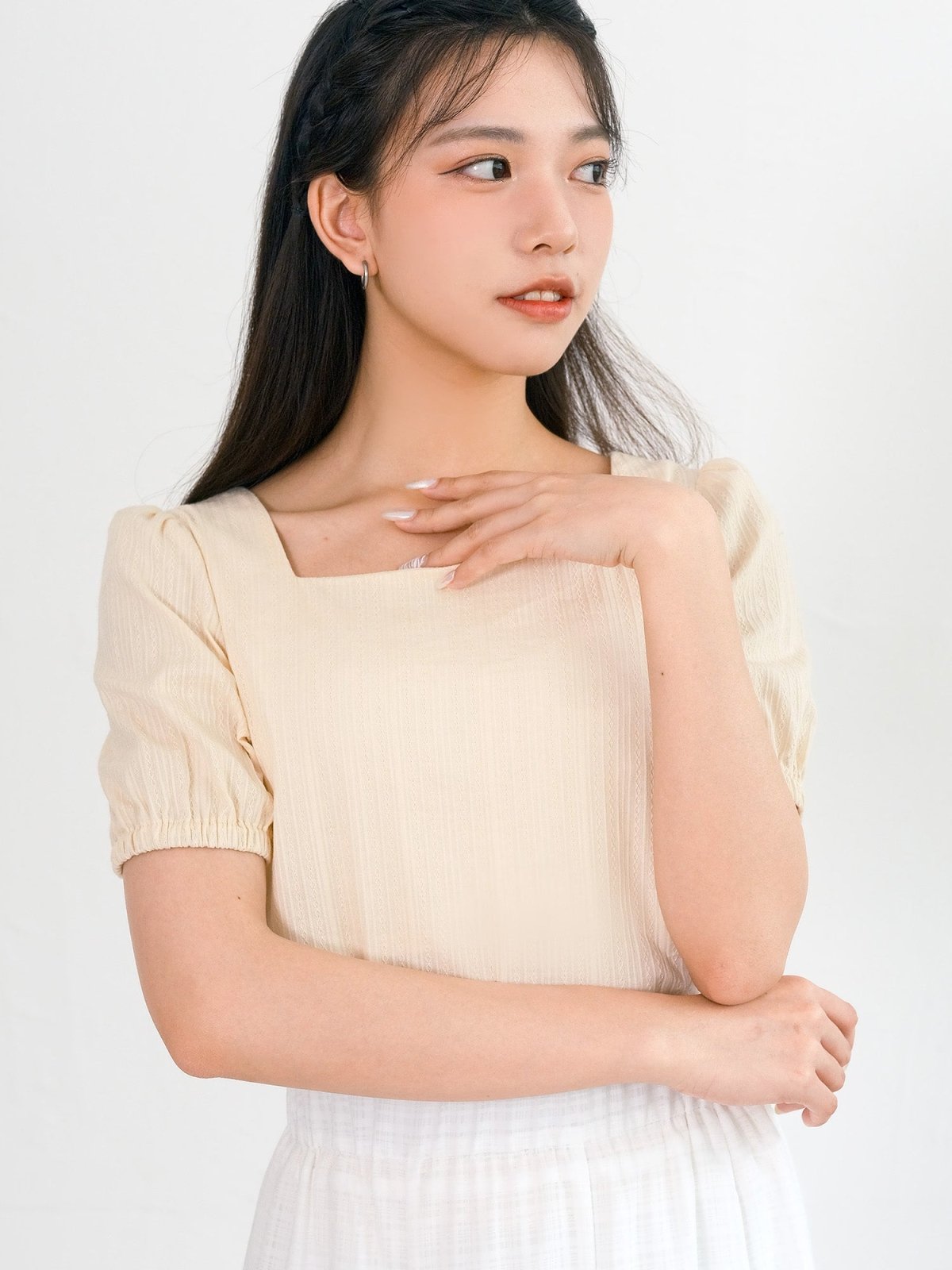 Stellar Square Neck Tie Back Top - DAG-DD0195-23ButterF - Butter - F - D'ZAGE Designs