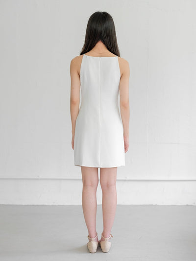 Charlotte Side Pleated Cocktail Dress - DAG-G-220195IvoryS - Mochi Ivory - S - D'ZAGE Designs