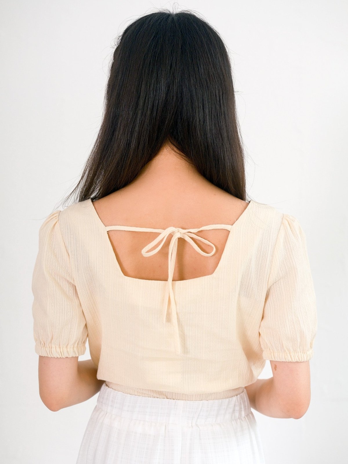 Stellar Square Neck Tie Back Top - DAG-DD0195-23ButterF - Butter - F - D'ZAGE Designs