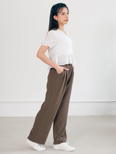 Ramphal V-neck Ruffle Hem Top - DAG-G-220124WhiteF - Mochi Ivory - F - D'ZAGE Designs