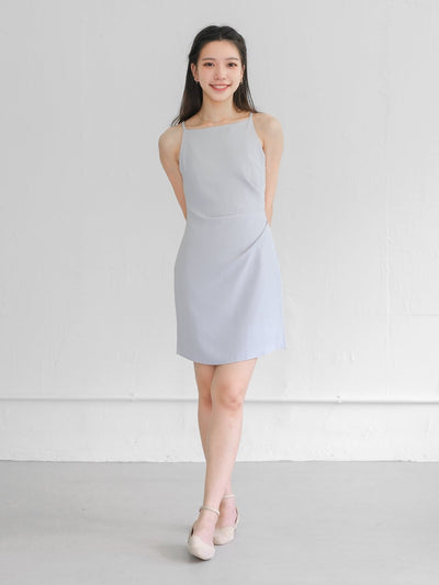 Charlotte Side Pleated Cocktail Dress - DAG-G-220195BabyBlueS - Baby Blue - S - D'ZAGE Designs