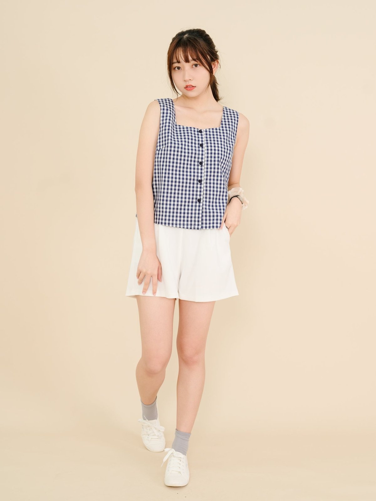 Checkered Button-up Top CLASSIC NAVY - DAG-DD8512-21ClassicNavyF - Blue White Checkers - F - D'ZAGE Designs