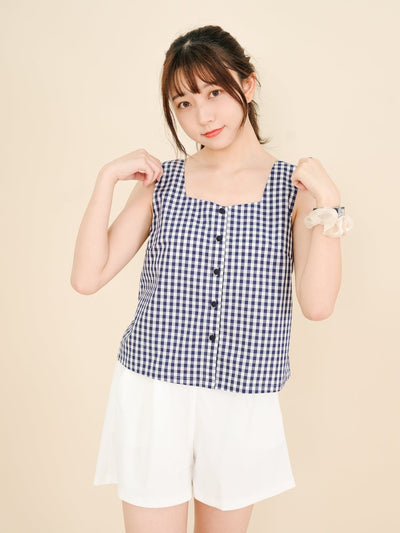 Checkered Button-up Top CLASSIC NAVY - DAG-DD8512-21ClassicNavyF - Blue White Checkers - F - D'ZAGE Designs