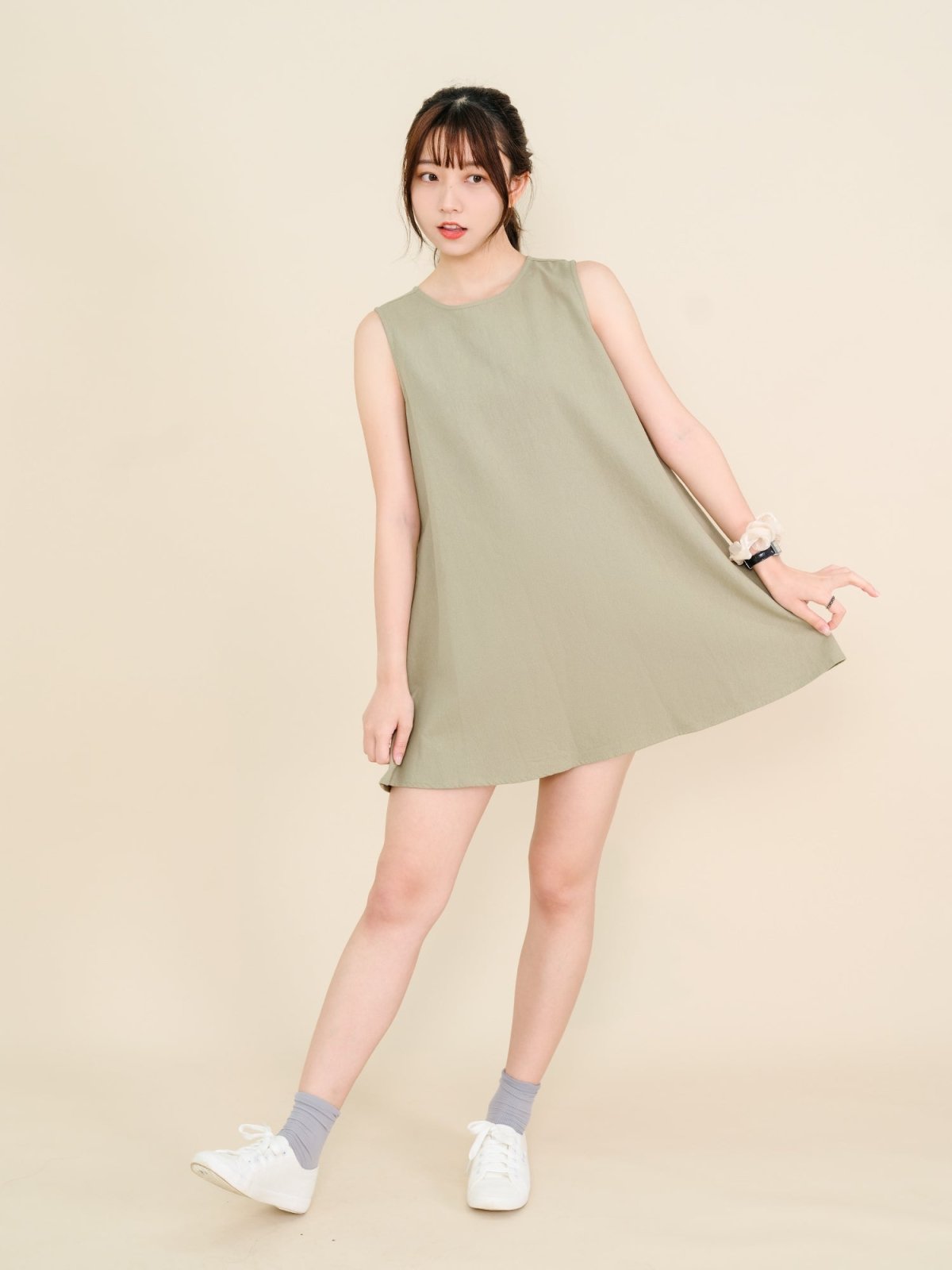 Essential A-Line Sleeveless Mini Dress - DAG-DD9145-22SageF - Matcha Green - F - D'ZAGE Designs