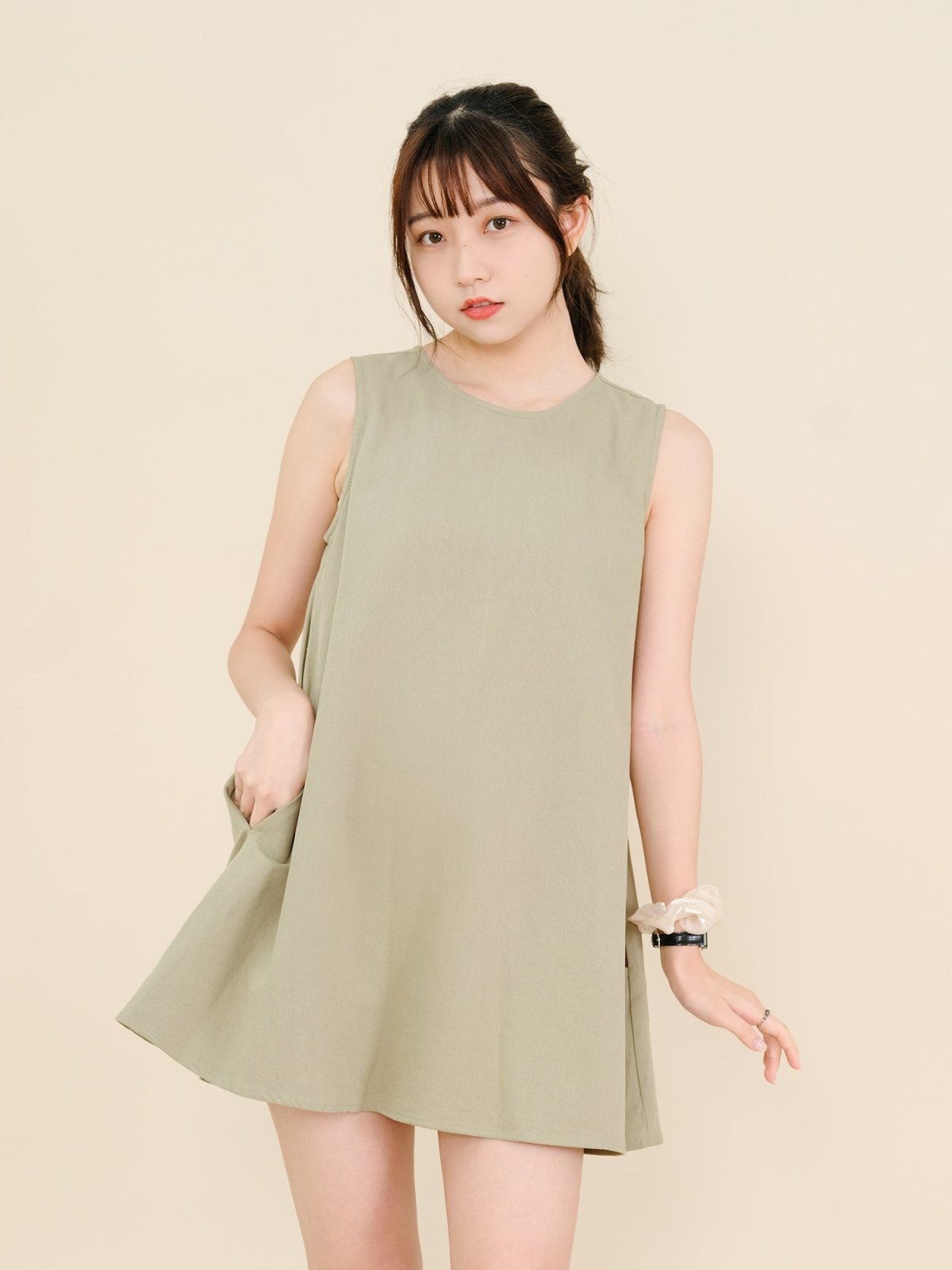 Essential A-Line Sleeveless Mini Dress - DAG-DD9145-22SageF - Matcha Green - F - D'ZAGE Designs