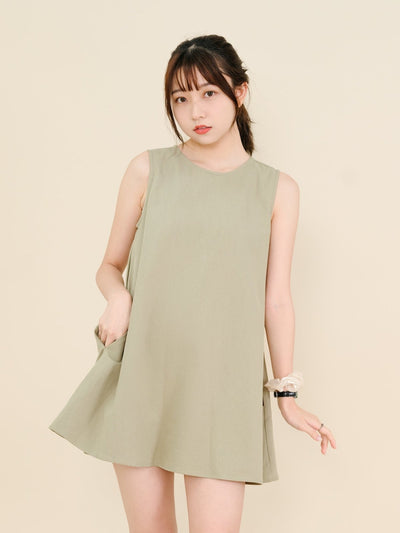 Essential A-Line Sleeveless Mini Dress - DAG-DD9145-22SageF - Matcha Green - F - D'ZAGE Designs