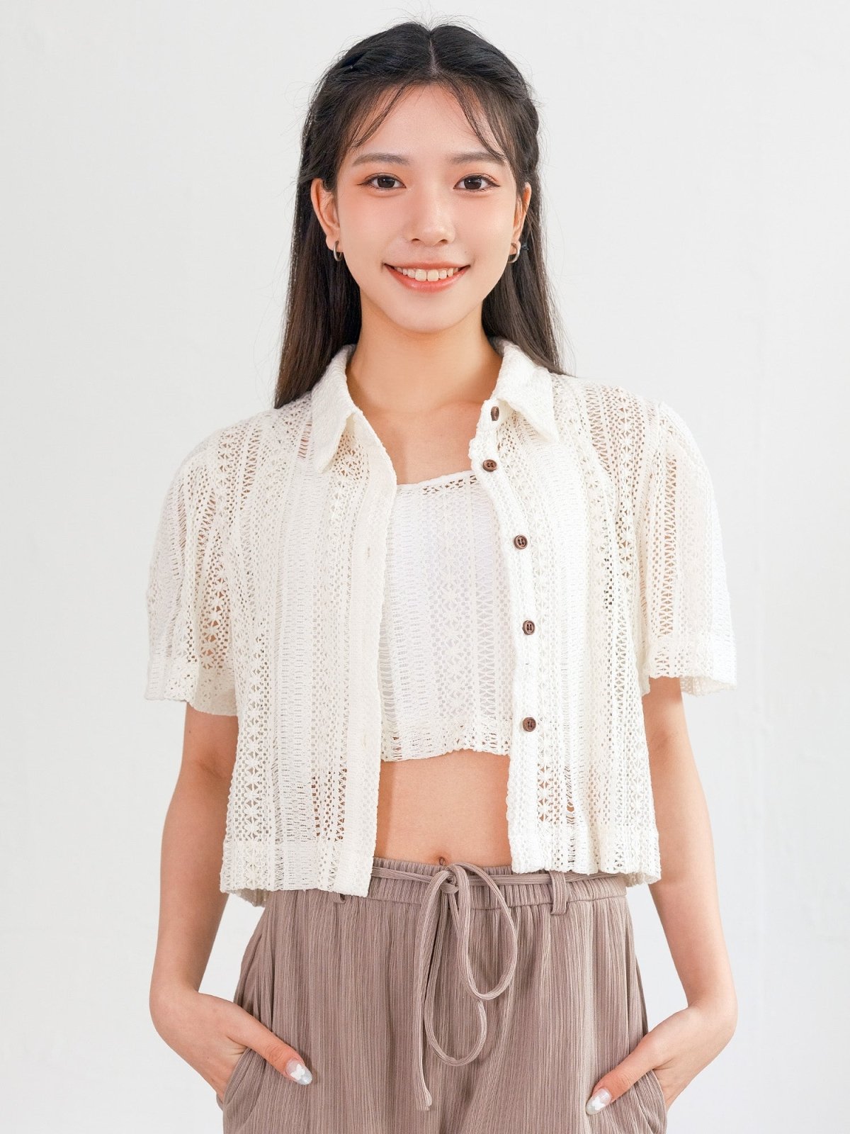 Melli Mesh Top Set - DAG-G-220141WhiteF - Mochi Ivory - F - D'ZAGE Designs