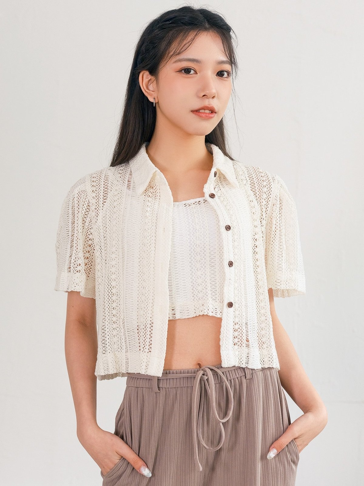Melli Mesh Top Set - DAG-G-220141WhiteF - Mochi Ivory - F - D'ZAGE Designs