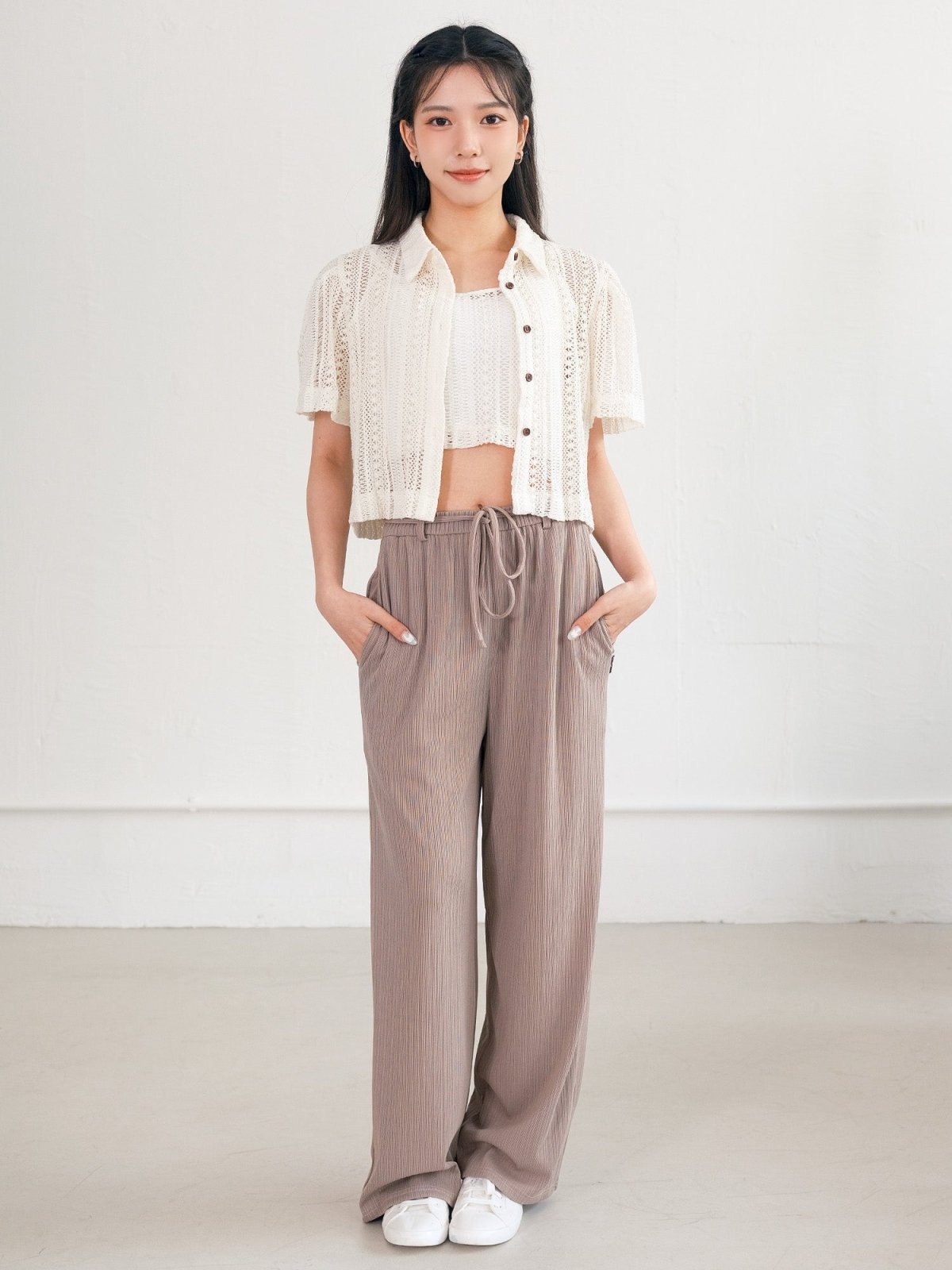 Melli Mesh Top Set - DAG-G-220141WhiteF - Mochi Ivory - F - D'ZAGE Designs