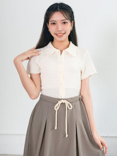 Tilda Textured Open Collar Top - DAG-G-220140IvoryF - Mochi Ivory - F - D'ZAGE Designs